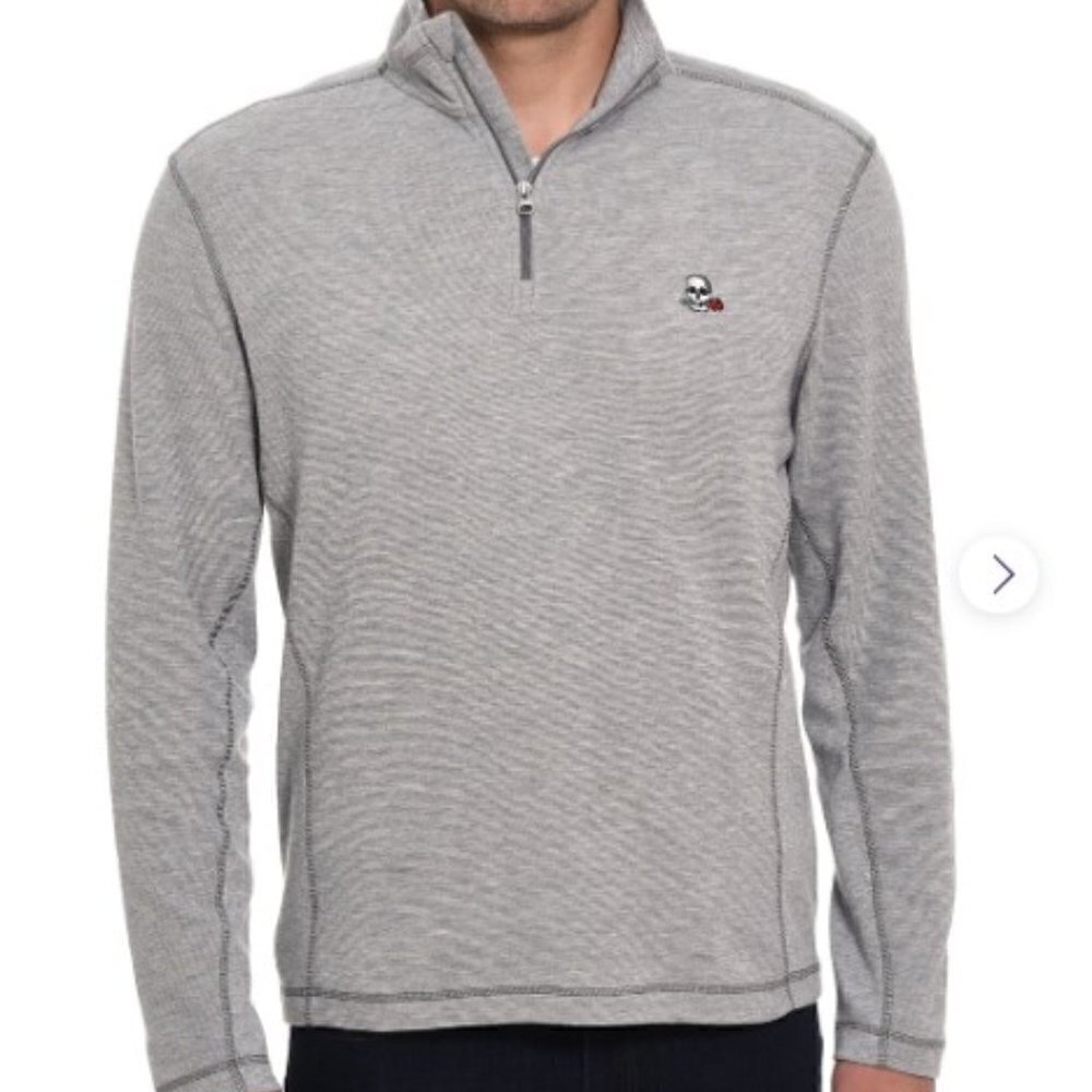 Robert Graham Polaris Heather Grey Long Sleeve Knit Pullover Skull & Rose‎ NWT